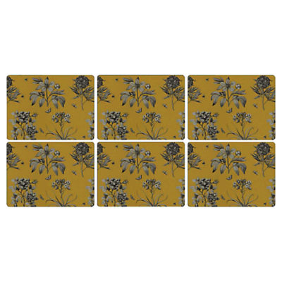 Sanderson for Pimpernel Etchings and Roses Placemats, Set of 6 Yellow Sanderson for Pimpernel Etchings and Roses Placemats, Set of 6 Yellow